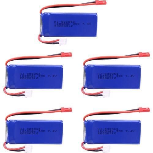 7.4V Battery For MJX X101 X102 Yi zhang X6 H16 H40WH V262 V333 V353B V666 RC toys Parts 7.4V 1200mah lipo battery JST Plug 5PCS