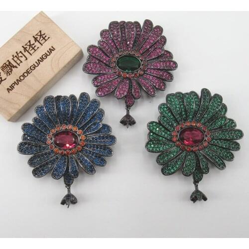 APDGG 46x52mm Gold plated CZ pendant chrysanthemum connector for necklace pendant Jewelry DIY Jewelry Findings