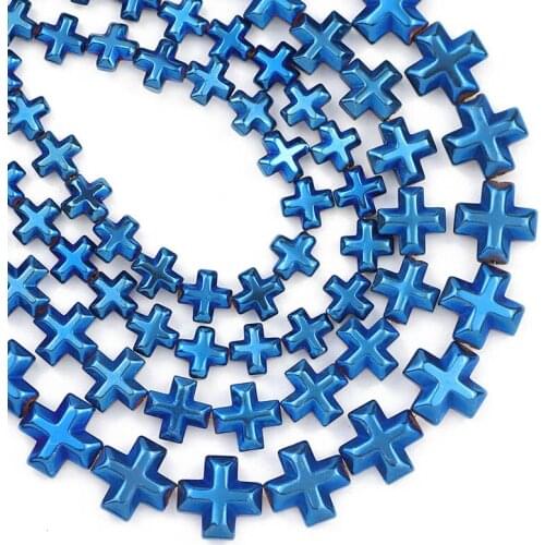 6/8/10MM Blue Cross Jesus Hematite Natural Stone Spacer Loose Beads For Jewelry Making Diy Bracelet Necklace Pendant Accessories