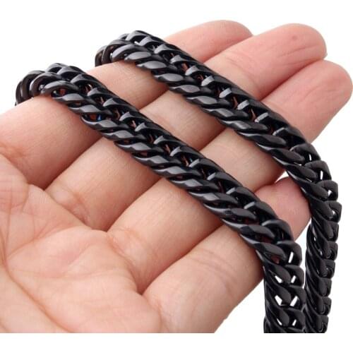 Top Design 11mm Wide Black Color Stainless Steel Cuban Curb Chain Mens Womens Necklace Or Bracelet Unisexs Jewelry 7-40inch