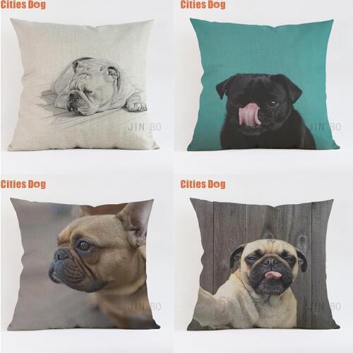 Pug dog pillows cushion covers 35x35 45x45 55x55cm decorative Pillowcase new Year decoration gift Linen Pugs almofada cojines