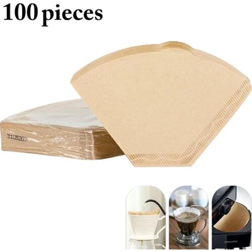100 Counts Coffee Paper Filters Disposable Paper Filter Cone Coffee Supplies Natural Wood Fibers Bar Tools