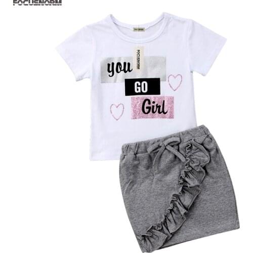 Newborn Infant Baby Girls Sweet Lovely Summer 2PCS Short Sleeve Letter Letter White T-Shirts Tops Ruffles Plaid Pencil Skirts