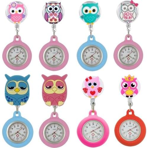 Creative Candy Color Owl Resin colorful nurse women ladies doctor pocket watches Retractable Badge Reel hospital gift watches