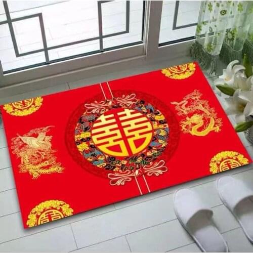 Chinese Red Good Luck Door Mat Entry Door Floor Carpets for Living Room Bedroom Non-Slip Kitchen Mats