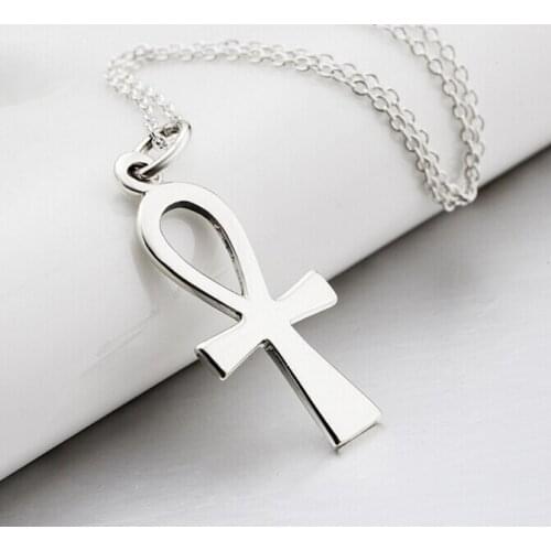 DUTRIEUX Stainless Steel Ancient Egypt Mystery Meets Anka Logo Cross Pendant Necklace for Mens Gift Jewelry Accessories