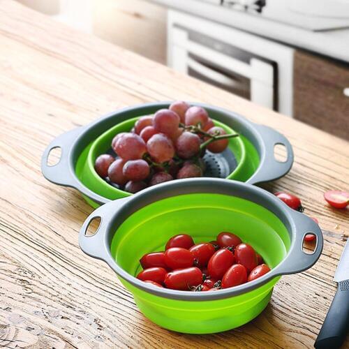 Hot sell Portable Folding Bucket Foldable Silicone Colander Fruit Vegetable Washing Basket Wash Bucket Outdoor Strainer Kitchen