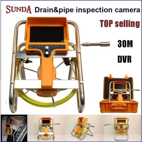 Top selling pipe inspection camera system 12pcs white led lights 30meter cable stand rail DVR video recording free shipping