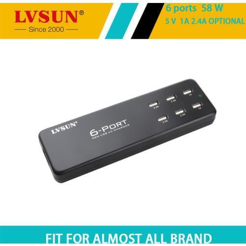 LVSUN Travel/Wall 58W 5V 2.4A 6 Port USB Charger AC Adapter for iPad iPhone 6S 6 5S 5 samsung galaxy s4 s6 mobile phone LS-6UD