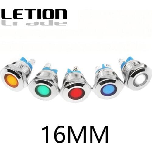 5pcs 16mm 12V24V220V Metal LED Signal Indicator Warning light with Screw Terminal Stainless steel Car Boat Marine Free Shipping