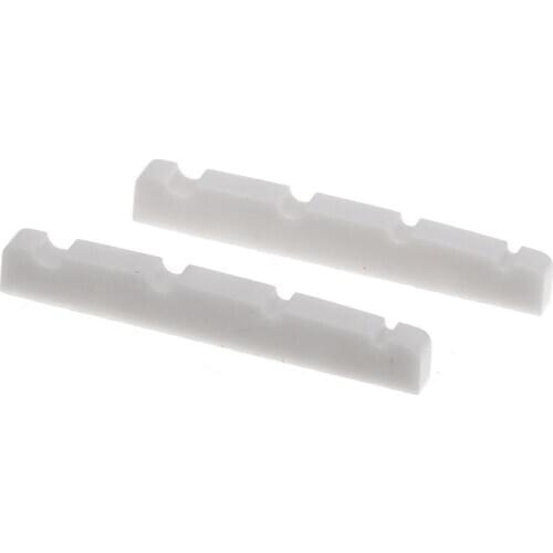 Musiclily Pro Urea Resin Plastic 40mm Slotted J Bass Nuts Flat Bottom for 4-string Jazz Bass, White (Set of 2)