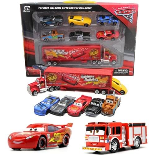 Set Disney Pixar Cars 3 Lightning McQueen Jackson Storm Mack Uncle Truck 1:55 Diecast Metal Car Birthday Toy Boy Christmas Gift