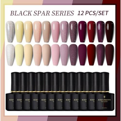 BORN PRETTY 12PCS Gel Nail Polish Set Glitter Sequins Hybrid Soak Off Semi-Permanent Varnishe Base Top Coat Nail Kit Manicure