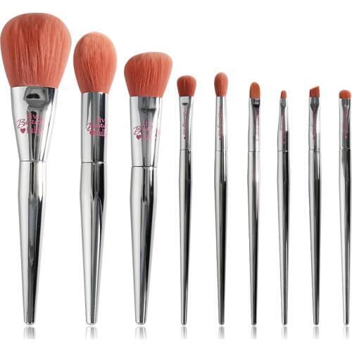 Silver 9Pcs Makeup Brushes Set Professional IT Cosmetics Synthetic Orange Hair Powder Blush Highlight Eyeshadow Make up Brush