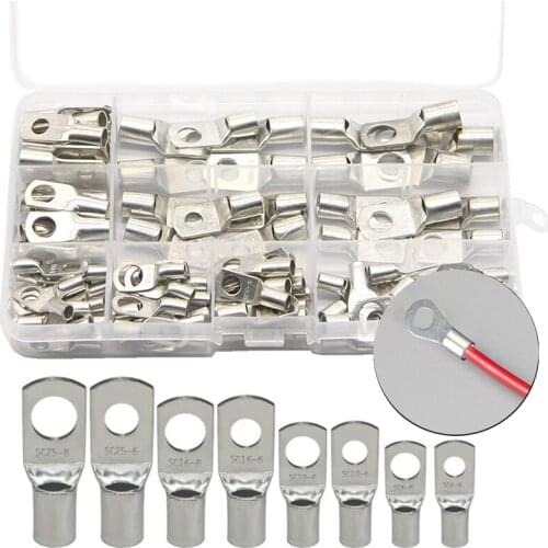 100PCS Tinned Copper Tube Lug SC Bare Terminals lugs Ring Seal Battery Wire Connectors Bare Cable Crimped/Soldered Terminal Kit