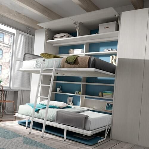 Wall bed with desk and storage