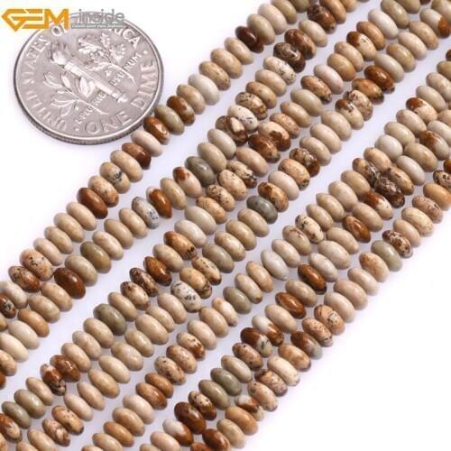 Natural Rondelle Smooth Loose Picture Jaspers Spacer Beads For Jewelry Making Bracelet Necklace Strand 15" DIY Jewellery