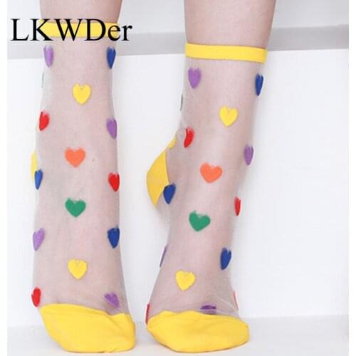 LKWDer 1 Pair Women Korean Style Socks New Fashion Long Transparent Cute Heart Thin Socks Female Summer Casual Sweet Socks Women