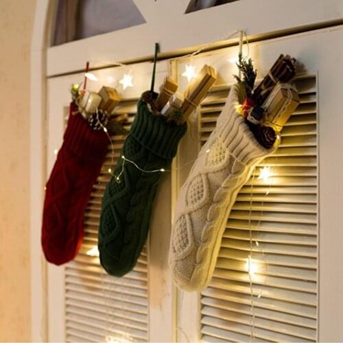 Newest Christmas Solid Color Knitted Embroidered Socks Santa Christmas Luxury Socks Xmas Hanging Socks Single Boot Stocking