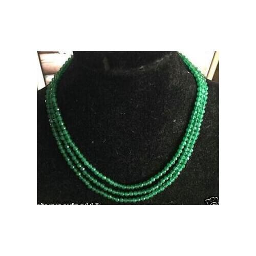 NEW 4mm Faceted 3 Rows Genuine Natural Green jade beads necklace