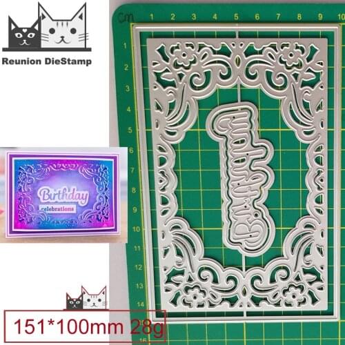 New Design Craft Metal Die Cuts Birthday Flower Rectangle Frame Cutting Die Scrapbook Album DIY Paper Card Embossing Stencils