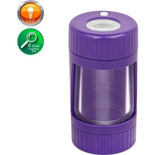 1pc Plastic Tobacco Jar Herb Grinder Set Flower Weed Storage Portable LED Magnifier Clear Window Glass Container Dry Fresh Box