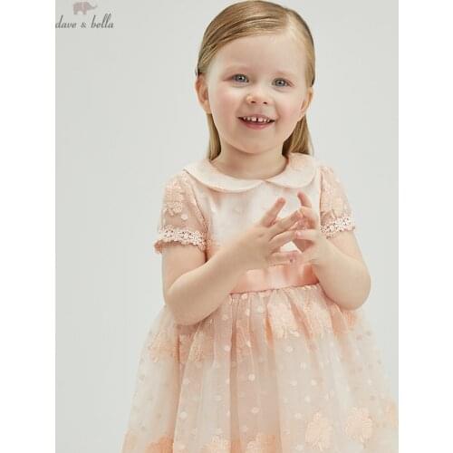 DB16621 dave bella summer baby girls cute bow floral embroidery dress children fashion party dress kids infant lolita clothes