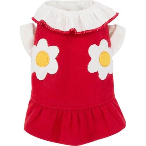 2Pcs Ruffled Lapel Red Dog Dress Pet Warm Woolen Skirt For Small Dogs Winter Clothes Chihuahua Puppy Cat Girl Costume Yorkies