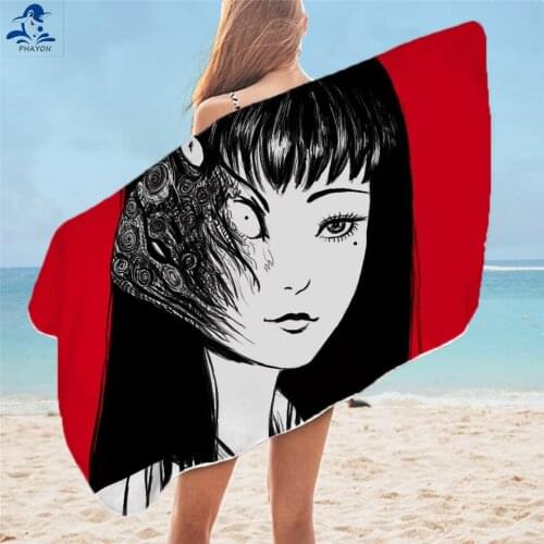 PHAYON 2021 Japanese Terror Girl Microfiber Beach Towels for Adult Anime Bath Towels Bathrobe Home/Hotel Travel Camping Blanket