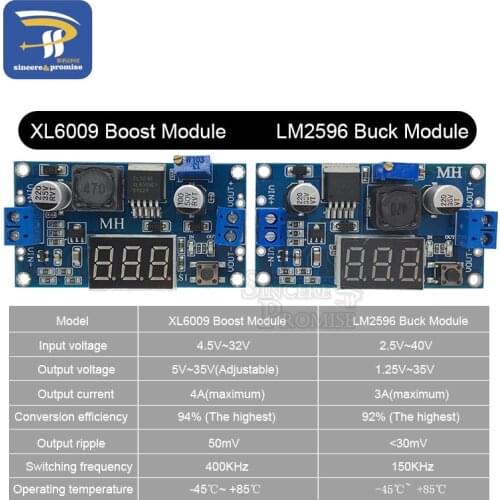 DC-DC 3A LM2596 Step Down Module Adjustable Buck Voltage Regulator With LED Voltmeter XL6009 Boost Step-up Module With display