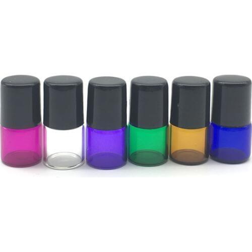 1pcs Empty 1cc Perfume Roll On Purple-blue Glass Bottle 1ml Refillable Roller Essential Oil Sample Container Colorful Test Vials