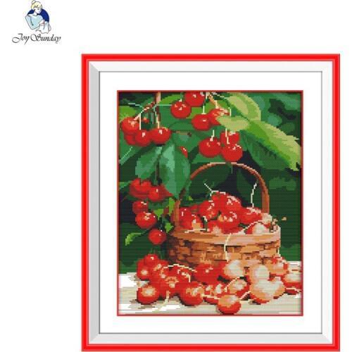 Joy sunday still life style Fresh cherries printable fabric cross stitch patterns kits for needlepoint supplies online