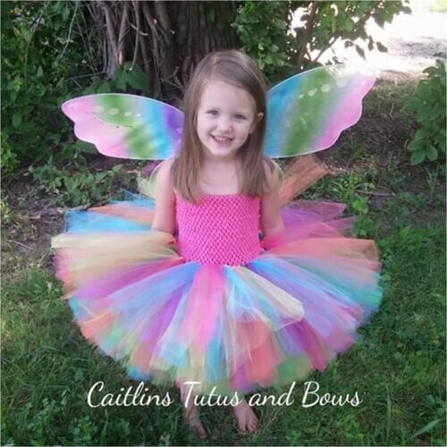 Colorful Flower Girls Tutu Dresses Princess Rainbow Flower Fairy Baby Girls Fluffy Puff Dress For Wedding Birthday Party