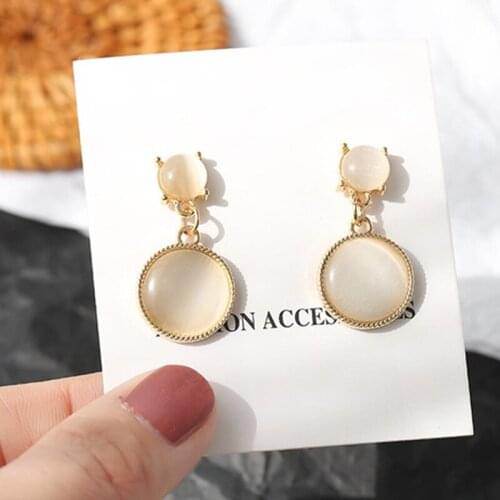 S925 needle pure and fresh retro French sweet opal ear stud temperament simple jokey earrings
