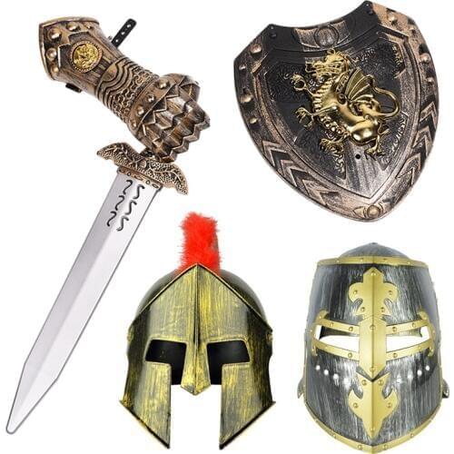 Festive Dress Up Hat Shield Pretend Knight Toy Medieval Helmet Knight Hat Rubber Shield Pretend Knight Game Gladiator Helmet Toy