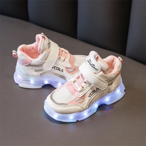 Girls Warm Wear-resistant Casual Luminous Sneakers Boys Hook Loop Non-slip Glowing Sneakers Children Led Light Shoes Size 26-36