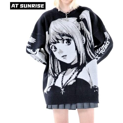 Knitted Sweater Mens Hip Hop Streetwear Harajuku Casual Sweater Vintage Japanese Style Anime Girl Autumn Winter Cotton Pullover