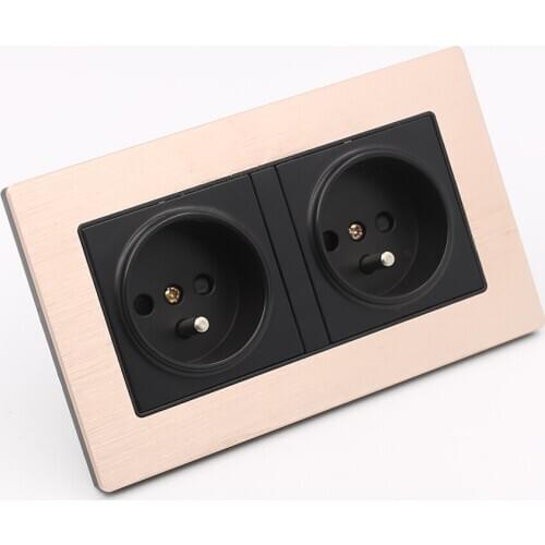 Gold EU Double Power Socket Schuko, Schuko Power Panel, 16A EU Standard Wall Outlet MA00227