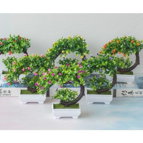 19x19cm Artificial Small Tree with flowers Potted Bonsai Home Flower Arrangement Fake Flowers Plants Bonsai Mini Desktop Bonsai
