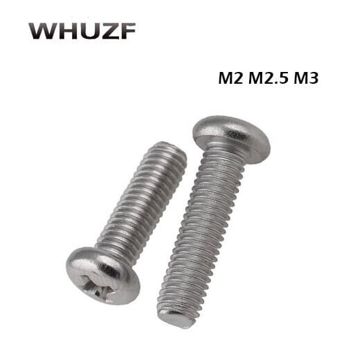 2.5mm screw self tapping 50pcs M2/2.5/3 Stainless Steel Round pan head machine screw M2/2.5/3 * 3/4/5/6/8/10/12-30mm DIN7985