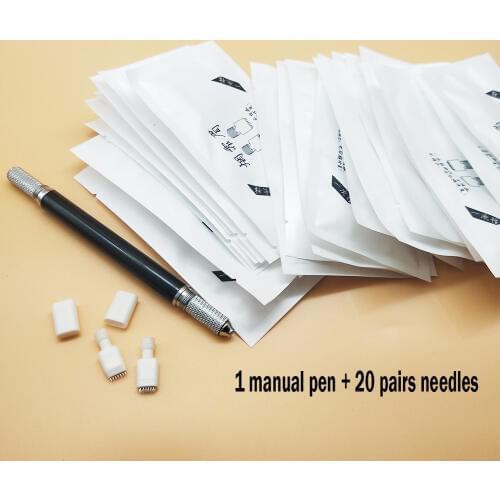 20 Pairs 7 Pins and 19 Pins Professional Korean Semi Permanent Shade Eyebrow Shadow Needles with 1 High Quality Maunal Pen