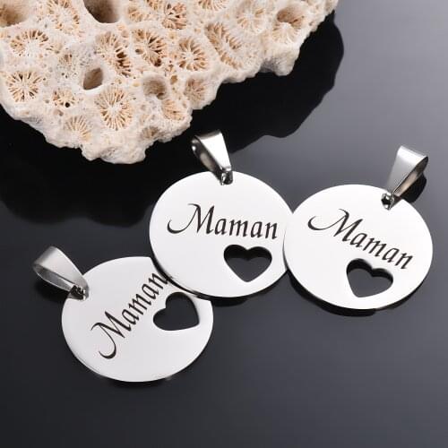 20 pcs Stainless Steel Maman Tags Charm Pendant Necklace 25mm Round Dog Tag Pendant Necklace Jewelry Accessories