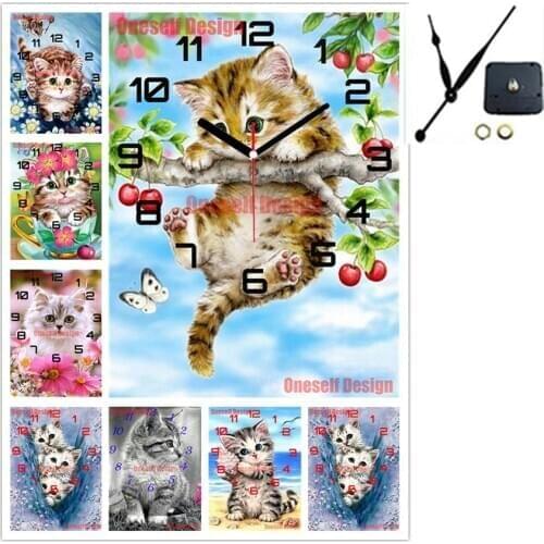 2020 new 5d diamond painting with clock cute cat 5d diamond embroidery sale with clock cartoon cat decoration home children gift