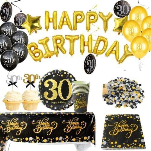 30 Years Anniversary Decorations Thirty Sign Latex Balloon 30 Years Balloon Paper Plate Cup Napkin for 30th Birthday Supplies