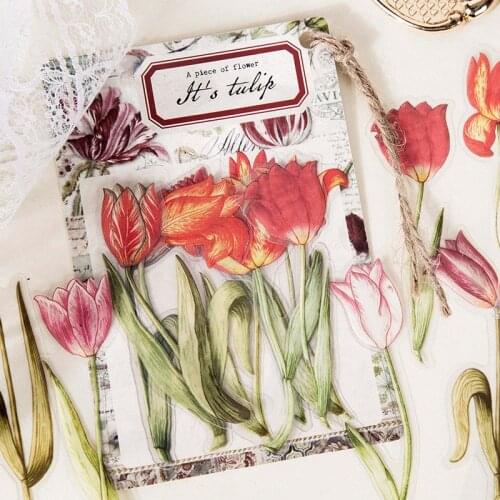 30P 3D Plant Flower PET Stationery Sticker Transparent Scrapbooking Creative Simulation Tulip DIY Journal Deco Adhesive Supplies