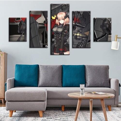 5 Piece Wall Art Canvas Paintings Battleship Girl Modular Pictures Home Anime Decor Prints Living Room Decoration Painted