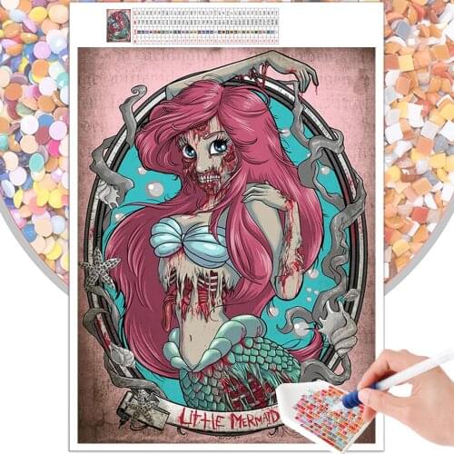 5D DIY Diamond Painting Cartoon Undead Mermaid Cross Stitch Kit Mosaic Embroidery Art Hobby Gift Round Square Rhinestone Home