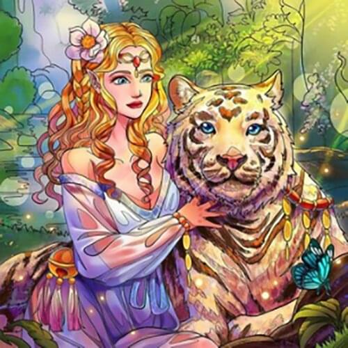 5D DIY Cartoon Girl And Tiger Diamond Painting Full Drill Embroidery Cross Stitch Mosaic Crafts Home Decor Christmas Gift