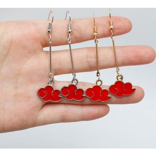 Anime Cartoon Figure Cosplay Jewelry Akatsuki Organization Enamel Red Cloud Pendant Drop Earrings For Women Men Accessories