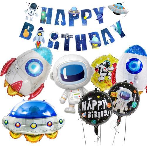 Astronaut Outer Space Party Astronaut Rocket Ship Balloons Foil Galaxy System Theme Party Boy Kids Birthday Party Decorations
